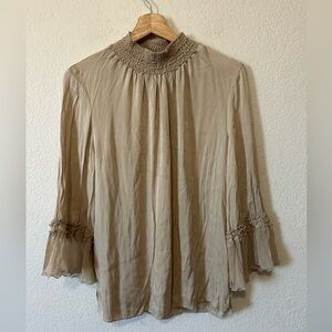 Kobi Halperin Lucca Silk Mock-Neck Blouse in Tan - Size M